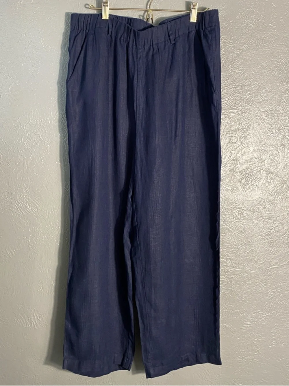 Quince 100% European Linen Wide Leg Pants Deep Navy Pull On Large - Picture 2 of 7